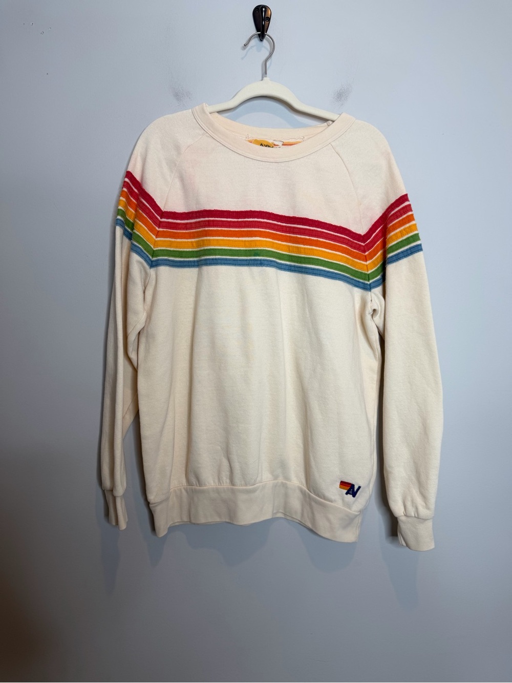 Aviator Nation Sweatshirt XL Cream Rainbow Stripe Retro 70s Pullover